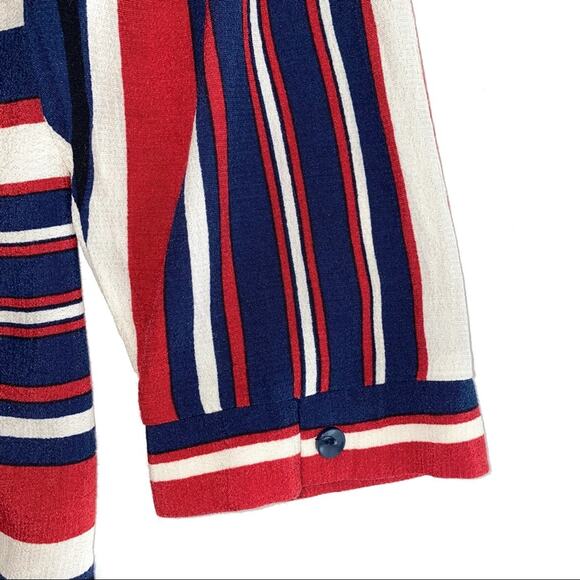 Zara Nautical Red White Blue Striped Drape Tie Waist V-Neck Top Size Small - Picture 6 of 12